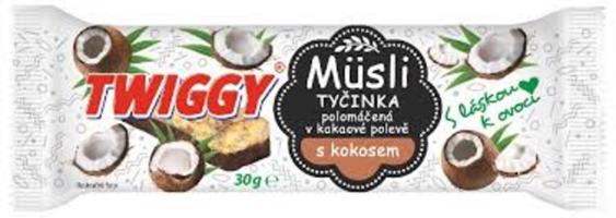 Twiggy Müsli ovocná s kokosem polomáčená v kakaové polevě 30 g expirace